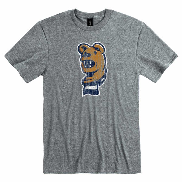 Oxford gray short sleeve t-shirt with distressed Penn State Nittany Lion Mascot head
